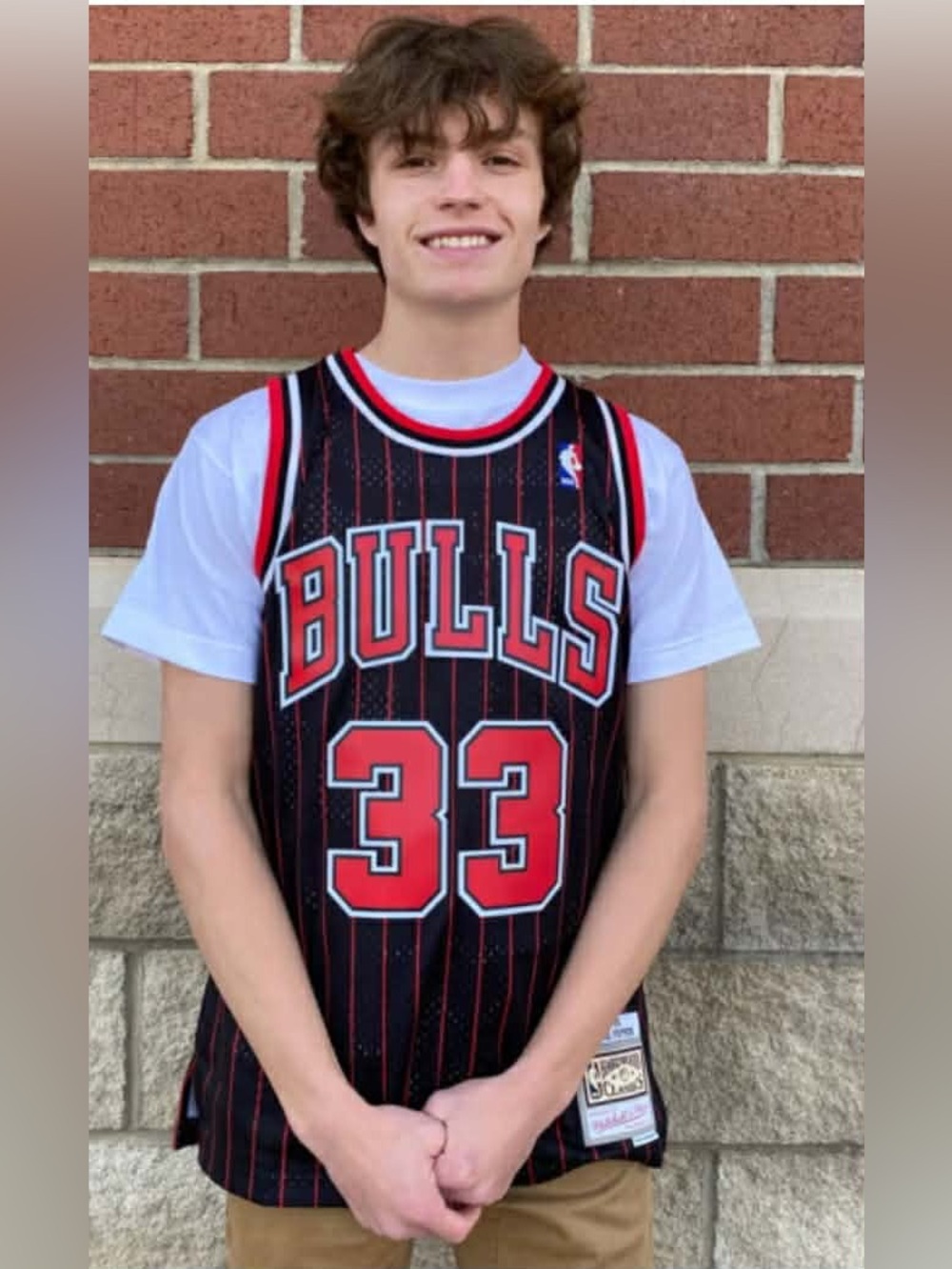 Mitchell & Ness Black and Red Bulls #33 Jersey